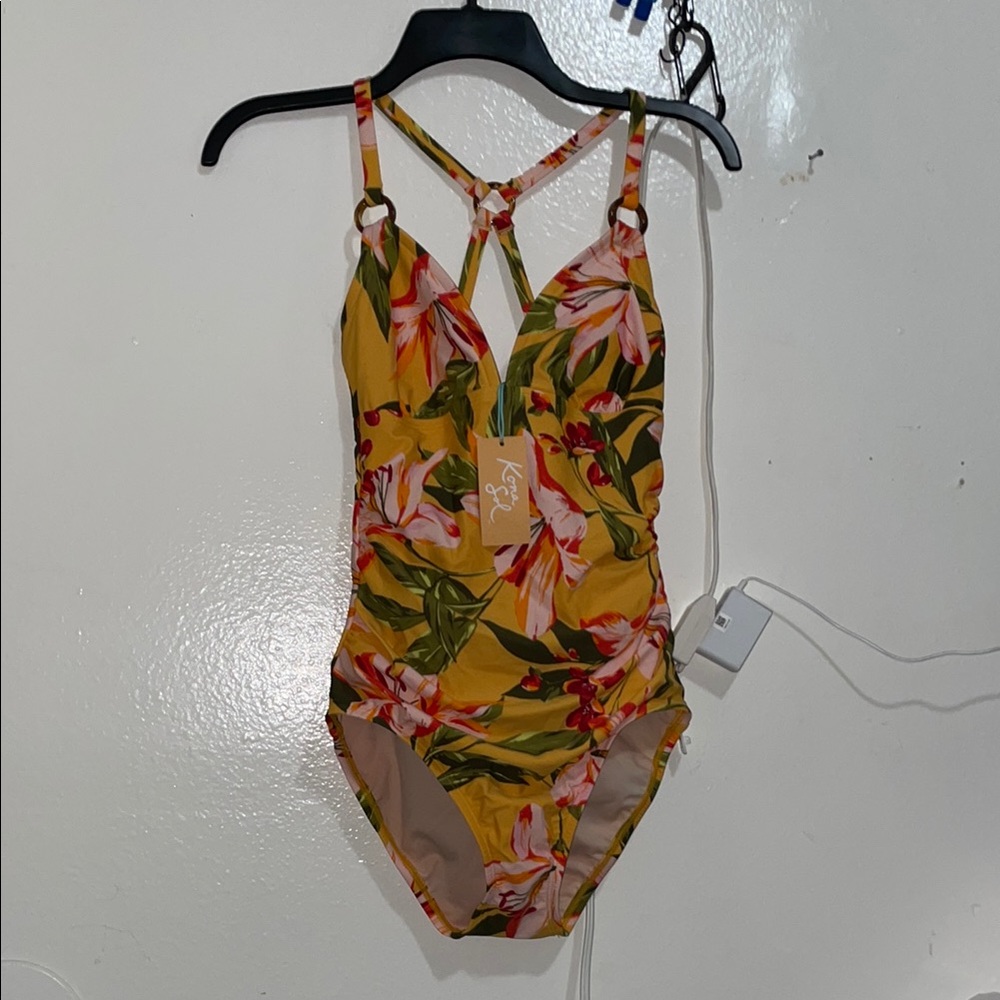 Kona Sol Yellow Floral One Piece Swimsuit